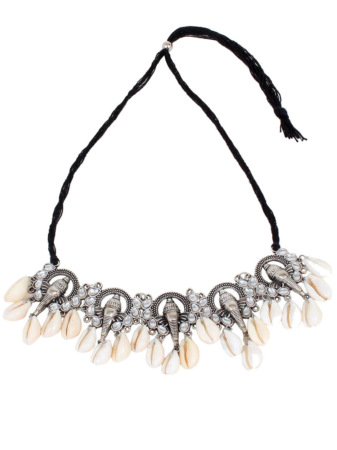 Cardinal Women Oxidised Silver-Toned Ganesh Choker Necklace Jewellery Set - Distacart