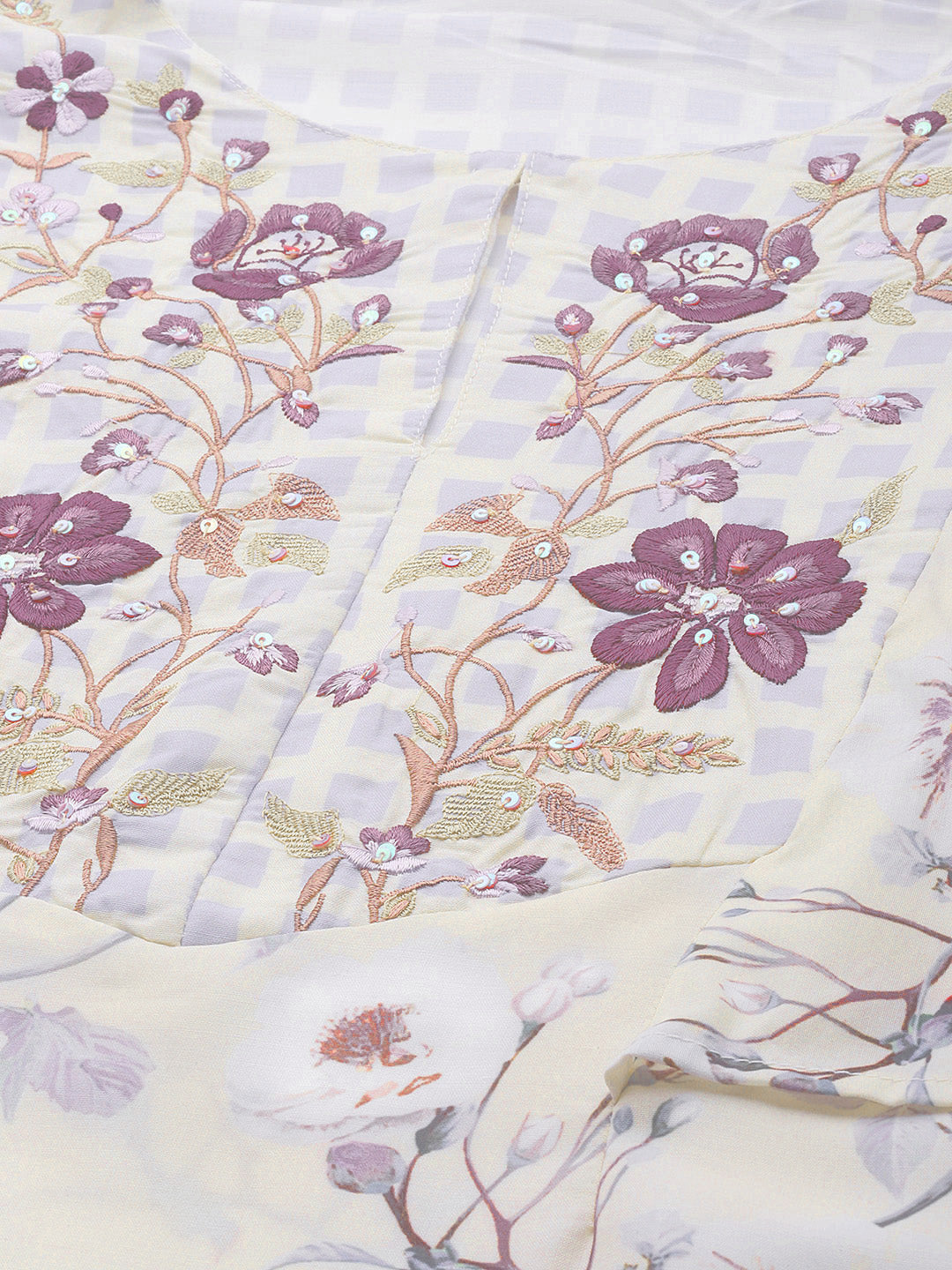 Biba Women Cream-Coloured & Mauve Printed A-Line Kurta - Distacart