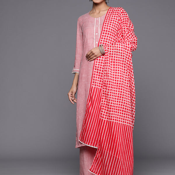 Biba Self-Striped Striped Kurta with Palazzos & Dupatta - Distacart