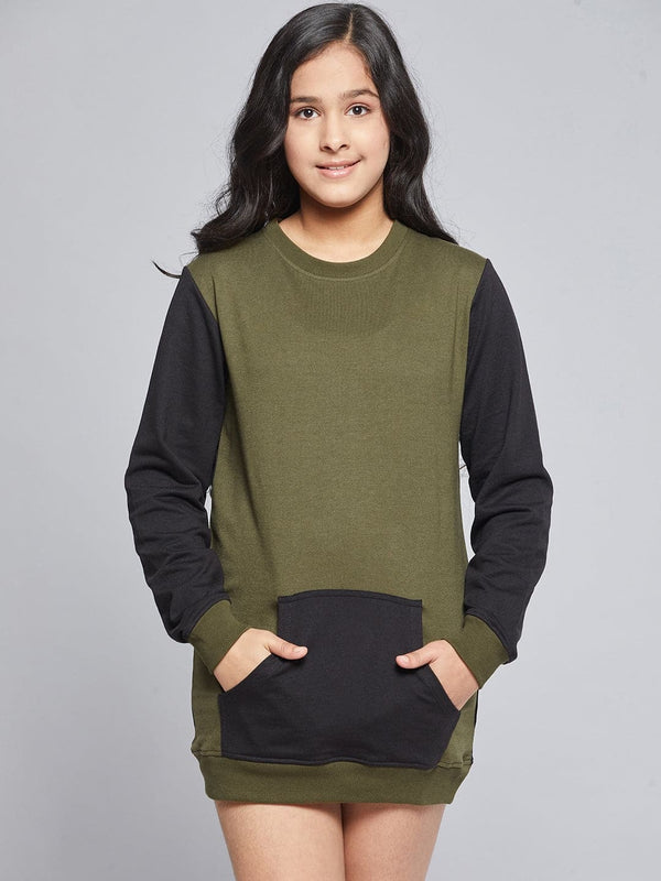 Lyush Olive & Black ColorBlock Terry Sweat Dress For Girls - Distacart