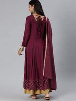 Thumbnail for Kalini Women Burgundy Panelled Kurta with Palazzo & With Dupatta Set - Distacart