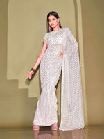 Thumbnail for Tikhi Imli White Sequinned Embellished Saree - Distacart