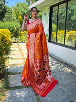Thumbnail for Mitera Orange Ethnic Motif Woven Design Zari Paithani Saree - Distacart