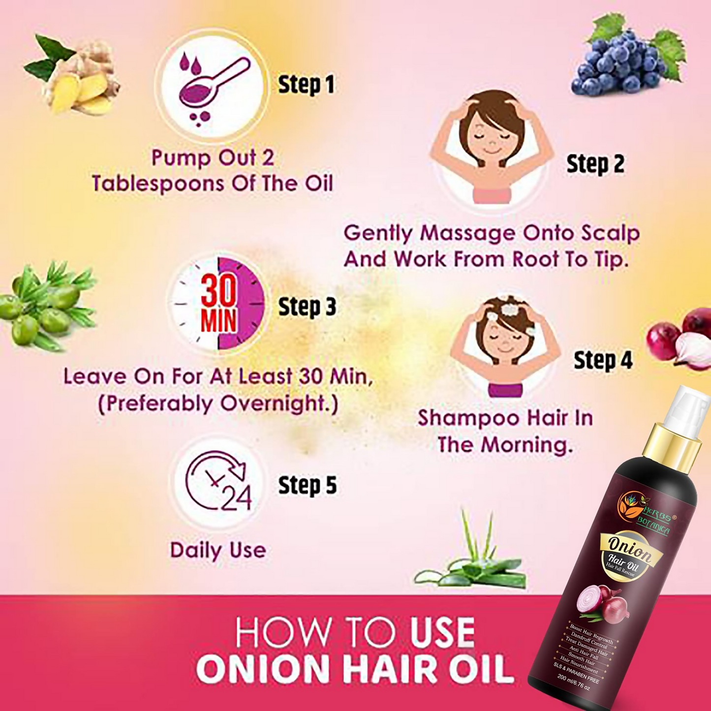 Herbs Botanica Red Onion Hair Oil - Distacart