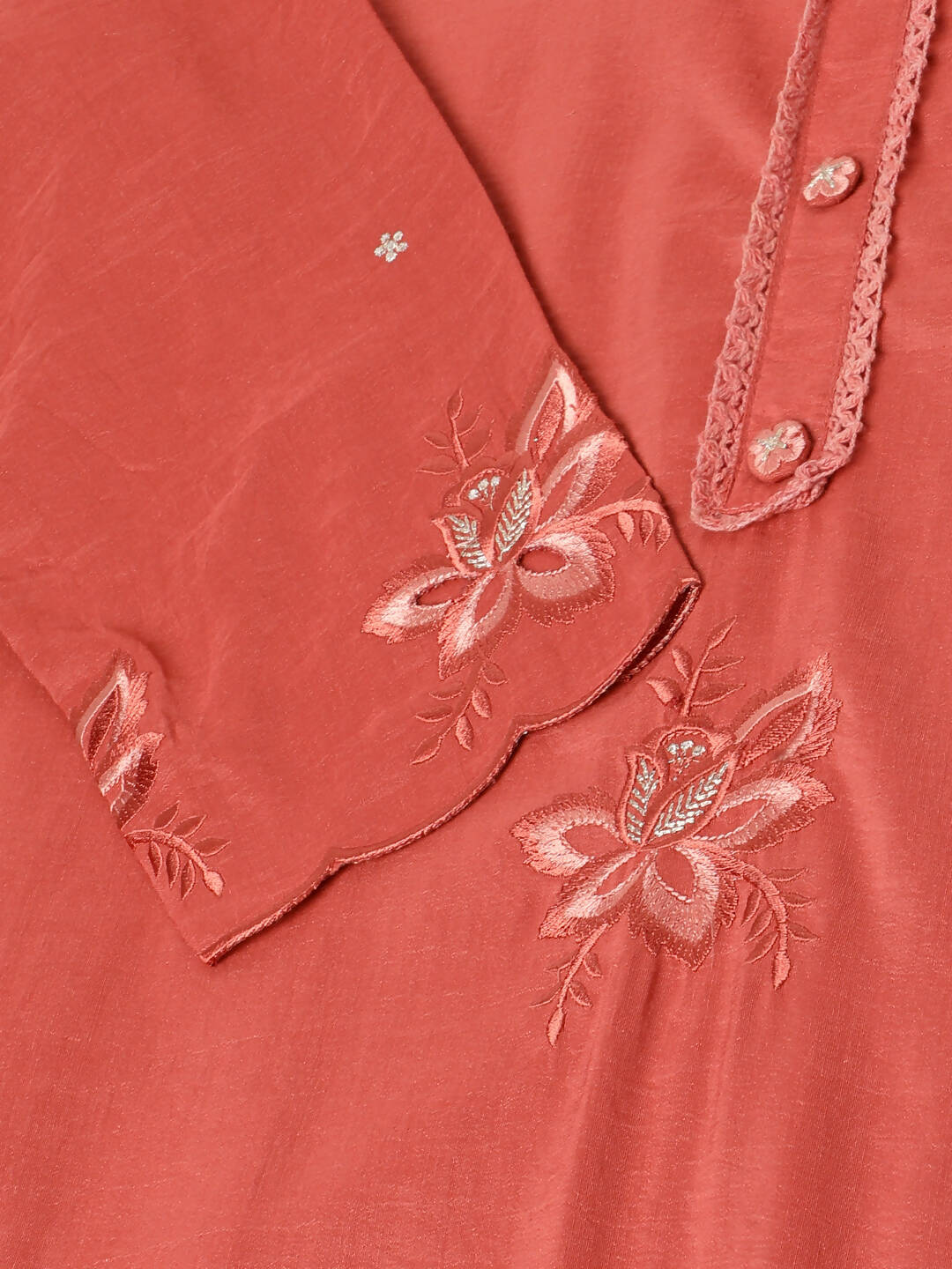 Orange Chinon Silk Embroidered Straight Kurta with Trouser & Dupatta - Salimar - Distacart
