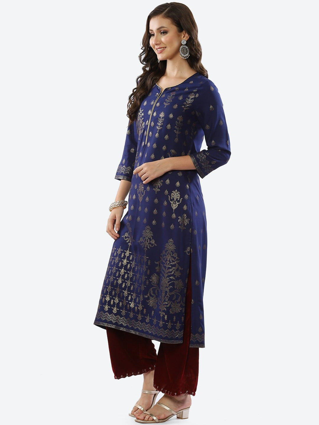 Biba Women Blue Ethnic Motifs Printed Rayon Kurta - Distacart