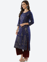 Thumbnail for Biba Women Blue Ethnic Motifs Printed Rayon Kurta - Distacart