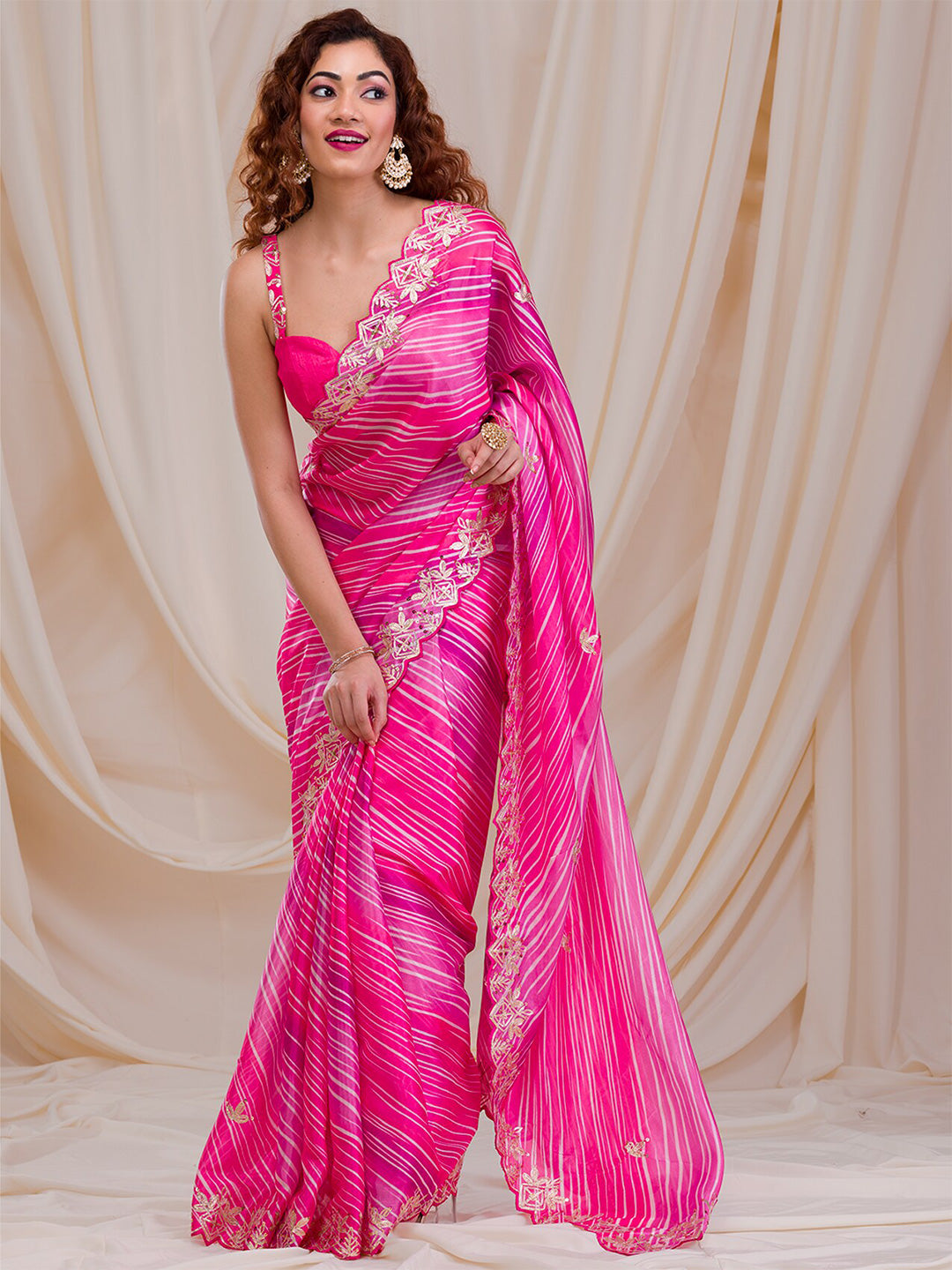 Koskii Striped Embroidered Saree - Distacart