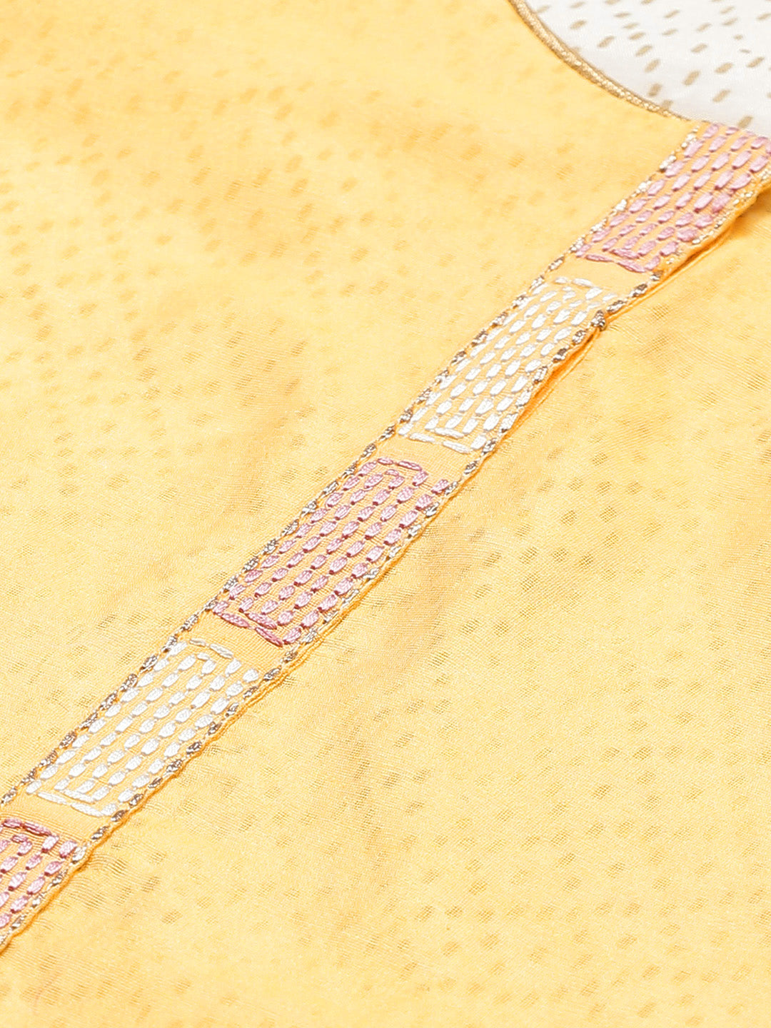 Biba Women Yellow & Off-White Layered Embroidered A-Line Kurta - Distacart