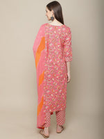 Thumbnail for Sangria Women Pink Floral Printed Pure Cotton Kurta with Trouser & Dupatta - Distacart