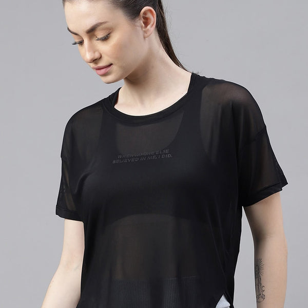 MKH Relaxed Fit Typography Printed Drop-Shoulder Sleeves Dri-FIT Sheer Training T-shirt - Distacart