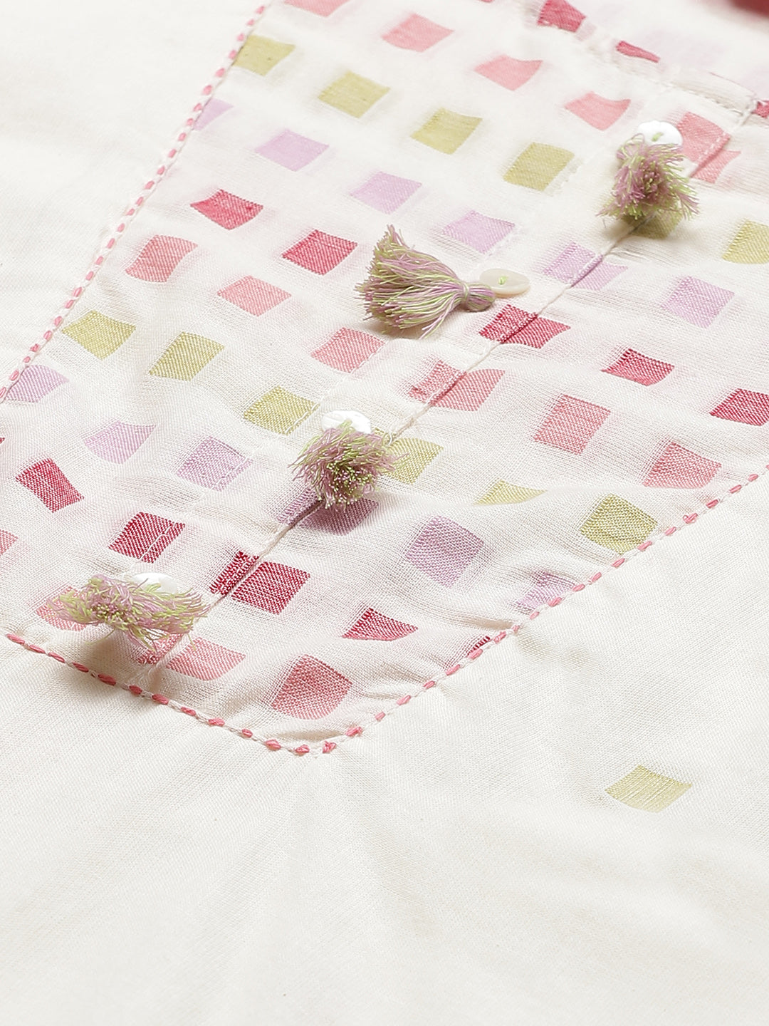 Biba Women Off-White & Red Woven Design Straight Kurta - Distacart