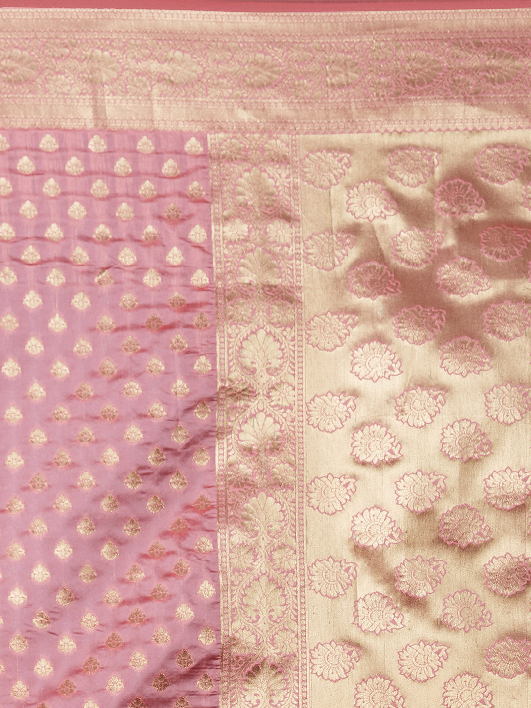 Mitera Pink & Gold-Toned Silk Blend Woven Design Kanjeevaram Saree - Distacart