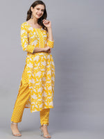 Thumbnail for Kalini Floral Printed Round Neck Kurta with Trousers - Distacart
