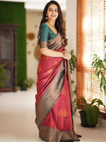 Thumbnail for Kalini Ethnic Motif Zari Silk Blend Kanjeevaram Saree With Blouse Piece - Distacart