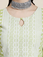 Thumbnail for Kalini Women Green Geometric Embroidered Keyhole Neck Thread Work Floral Georgette Kurta - Distacart