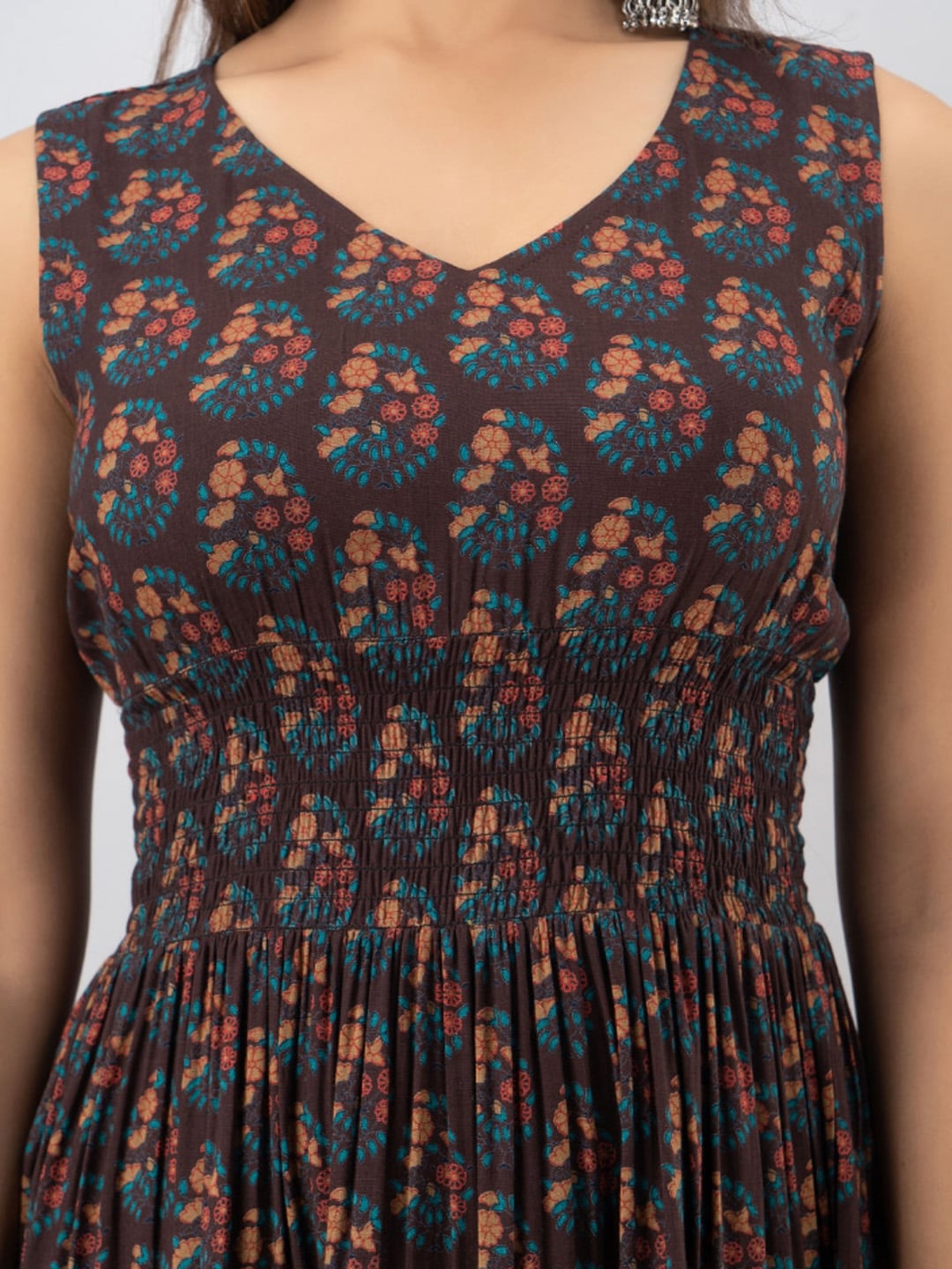 Kalini Women Brown Ethnic Motifs Floral Tiered Anarkali Kurta - Distacart