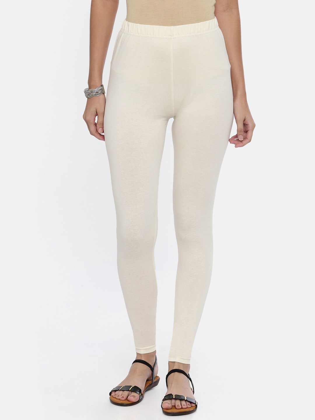 Souchii Cream-Coloured Solid Ankle-Length Leggings - Distacart