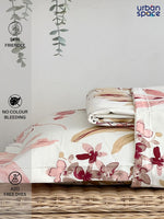 Thumbnail for URBAN SPACE Serene White Floral Printed 200 TC Pure Cotton Bedsheet & Pillow Covers - Distacart