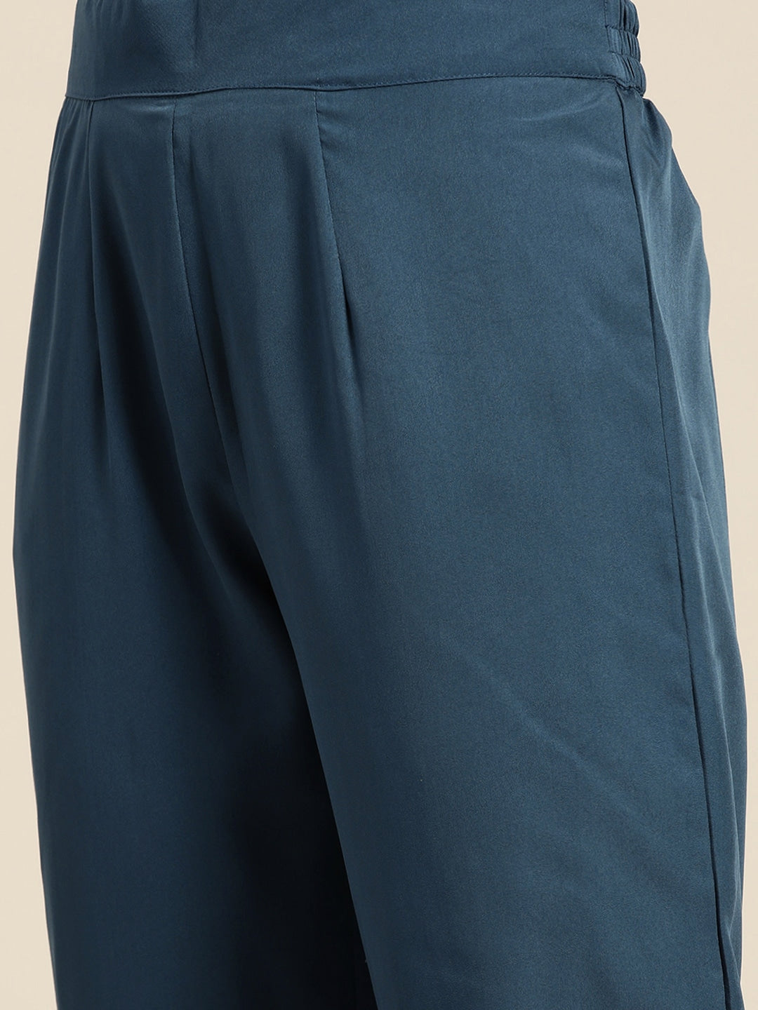 Sangria Women Teal Blue & White Ethnic Printed Straight Kurta with Trousers - Distacart
