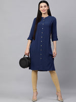 Thumbnail for Kalini Women Navy Blue Solid Roll-Up Sleeves Kurta - Distacart