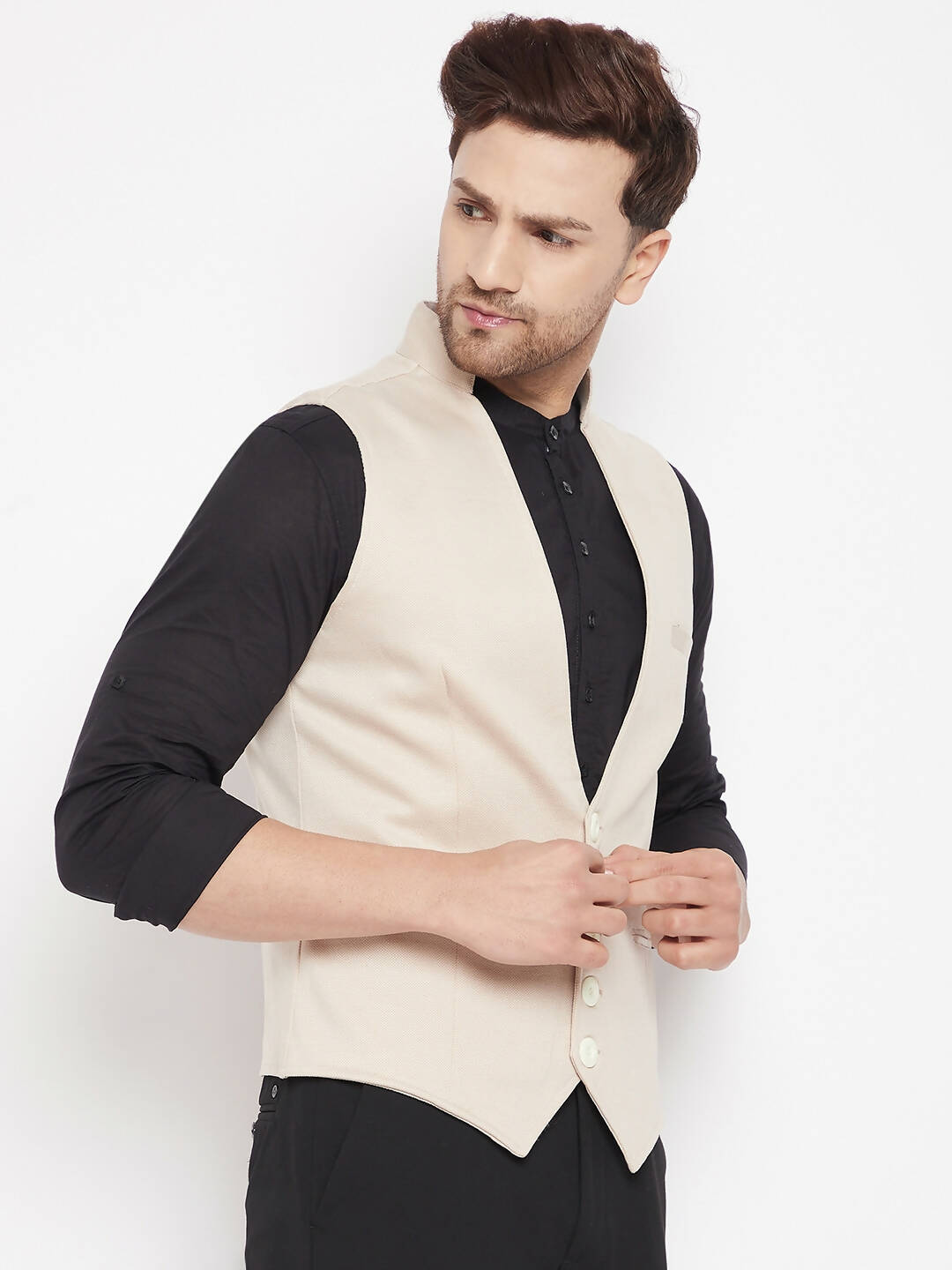 Even Apparels Cream Merino Men Woven Nehru Jacket - Distacart