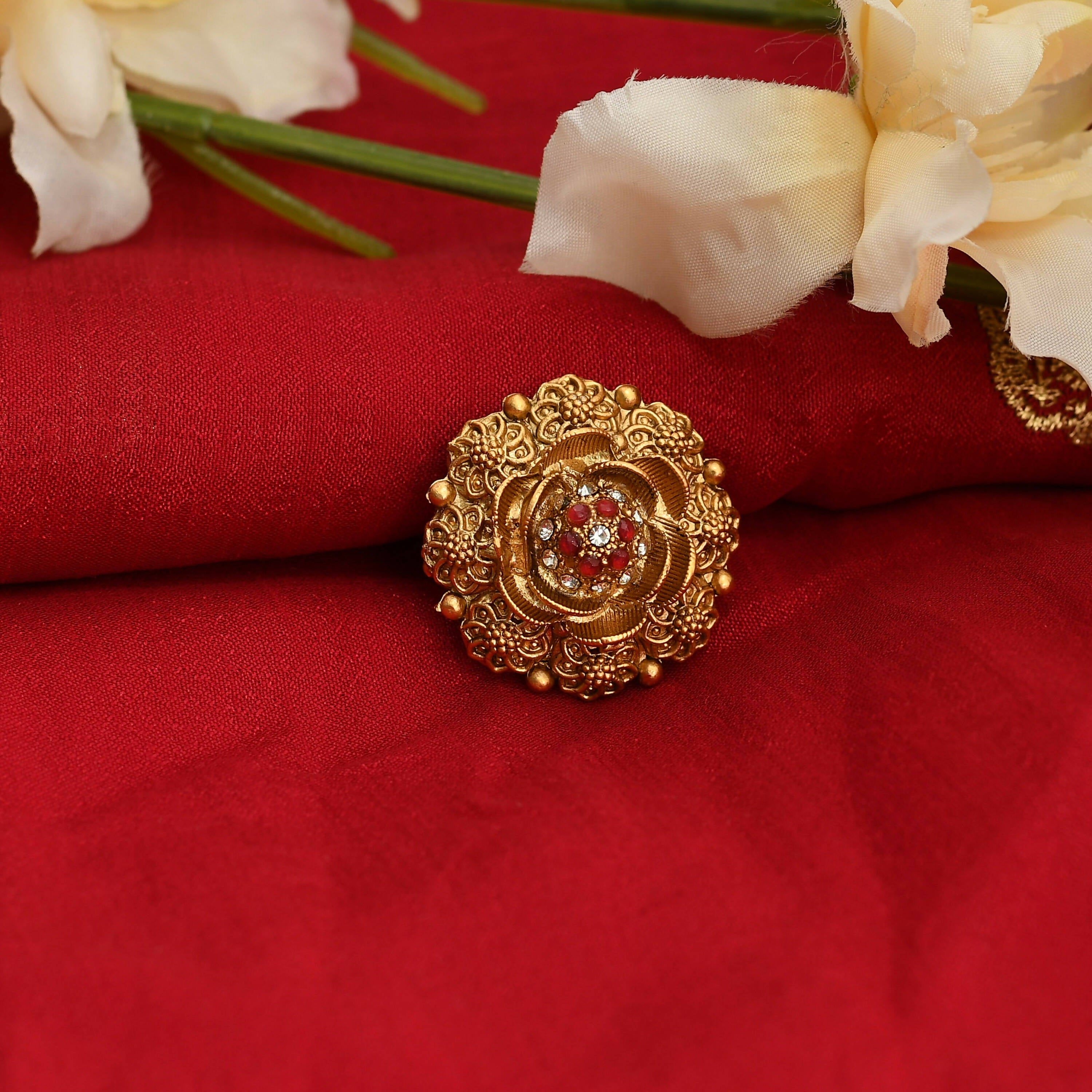 Mominos Fashion Joharkamal Gold-Plated Stone Studded Adjustable Finger Ring - Design 019 - Distacart