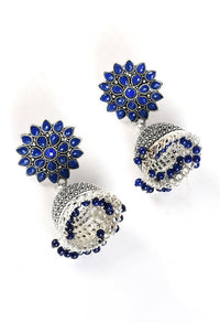 Thumbnail for Tehzeeb Creations Silver Colour Earrings With Blue Pearl