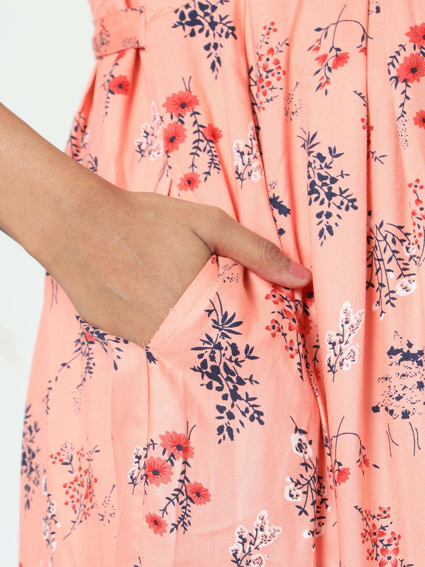 Manet Three Fourth Maternity Dress Floral Print With Concealed Zipper Nursing Access - Orange - Distacart
