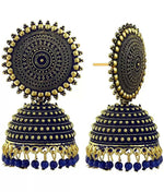 Thumbnail for Mominos Fashion Joharkamal Gold-Plated Meenakari Jhumkas For Women & Girls (Blue) - Distacart