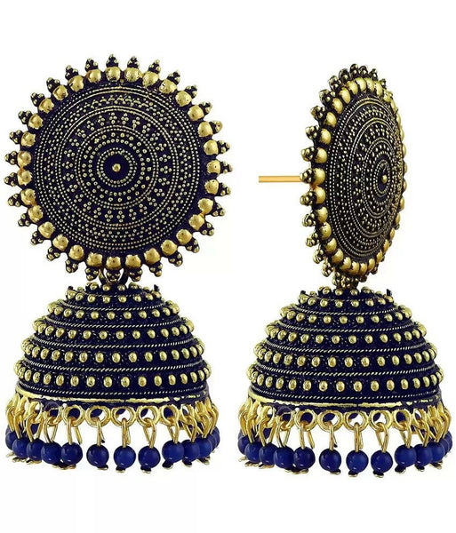 Mominos Fashion Joharkamal Gold-Plated Meenakari Jhumkas For Women & Girls (Blue) - Distacart