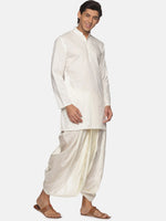 Thumbnail for Sethukrishna Men Cream-Coloured Striped Pure Cotton Kurta with Dhoti Pants - Distacart