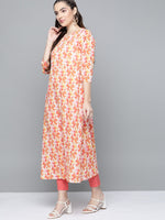 Thumbnail for HERE&NOW Women Orange & White Ethnic Motifs Printed Kurta - Distacart