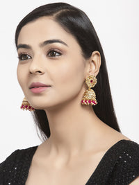 Thumbnail for Shining Diva Gold-Plated Pink Dome Shaped Jhumkas - Distacart