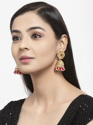 Shining Diva Gold-Plated Pink Dome Shaped Jhumkas - Distacart