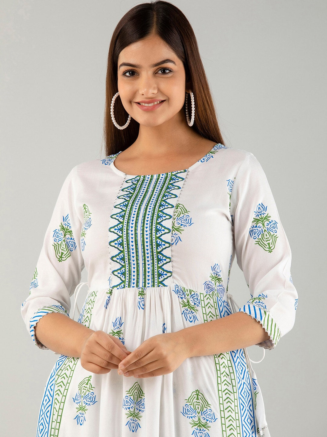 Kalini Floral Printed Pleated Gotta Patti Kurta with Trousers - Distacart