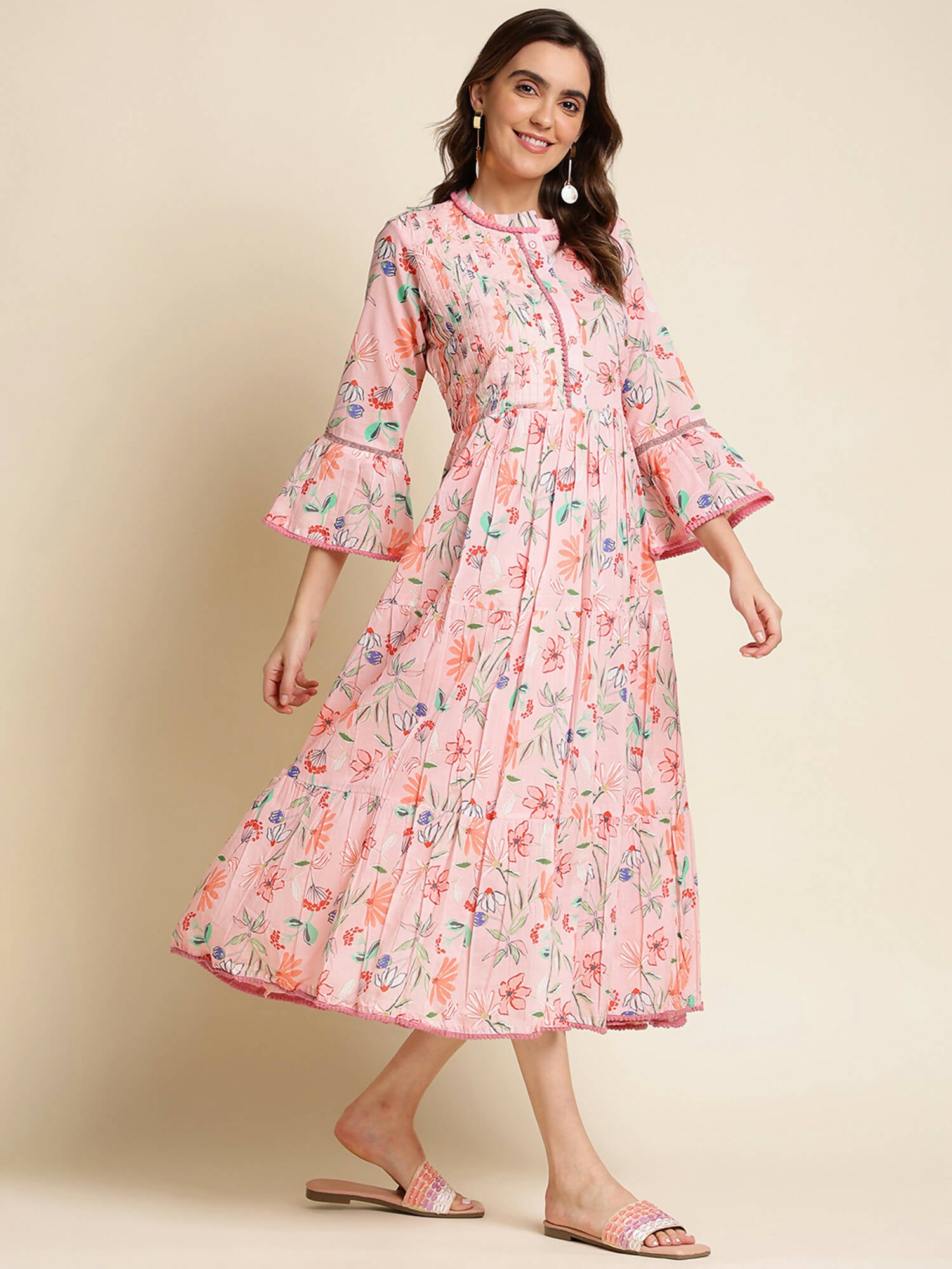 Pink Cotton Floral Printed Dress - Nandani - Distacart