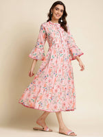 Thumbnail for Pink Cotton Floral Printed Dress - Nandani - Distacart