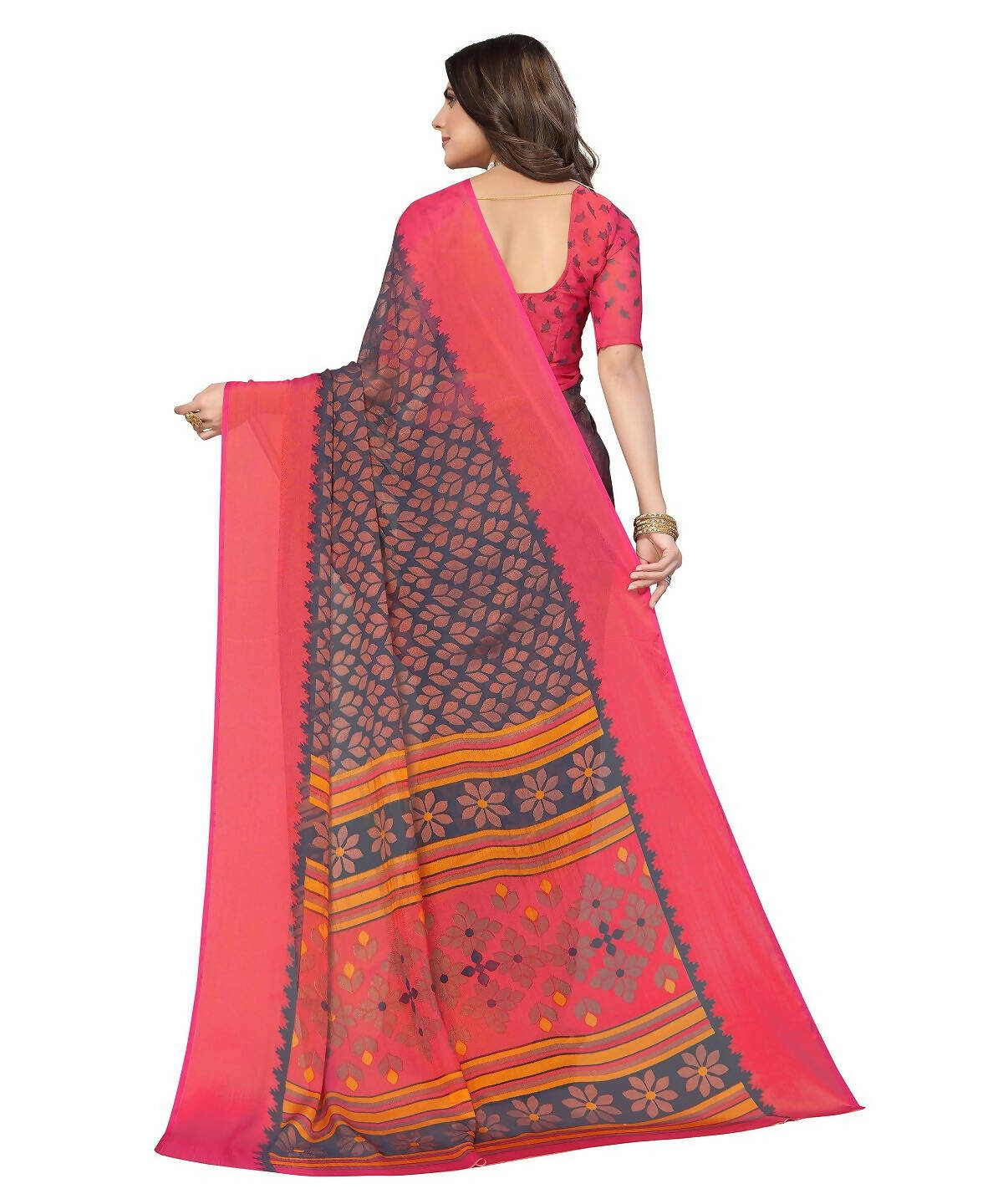 Vamika Grey Chiffon Brasso Bollywood Style Woven Saree (ALIZA GREY) - Distacart