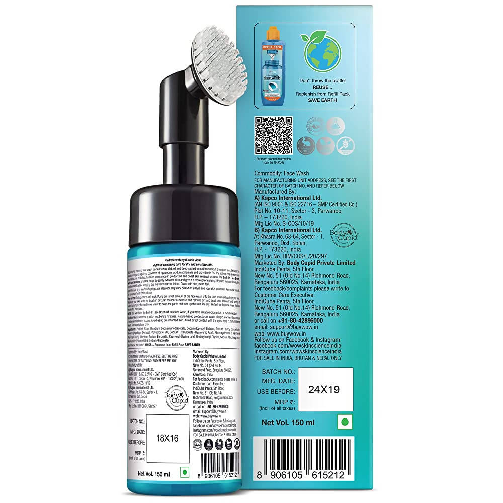 Wow Skin Science Hyaluronic Acid Foaming Face Wash With Built-In Brush - Distacart