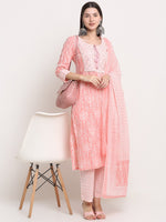 Thumbnail for Kalini Women Peach-Coloured Yoke Design Pure Cotton Kurta with Trousers & Dupatta - Distacart