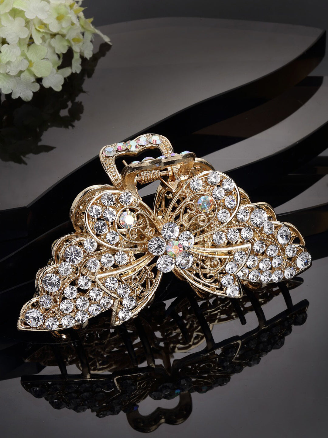 Panash Women Gold-Toned & White Embellished Claw Clip - Distacart