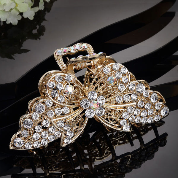 Panash Women Gold-Toned & White Embellished Claw Clip - Distacart