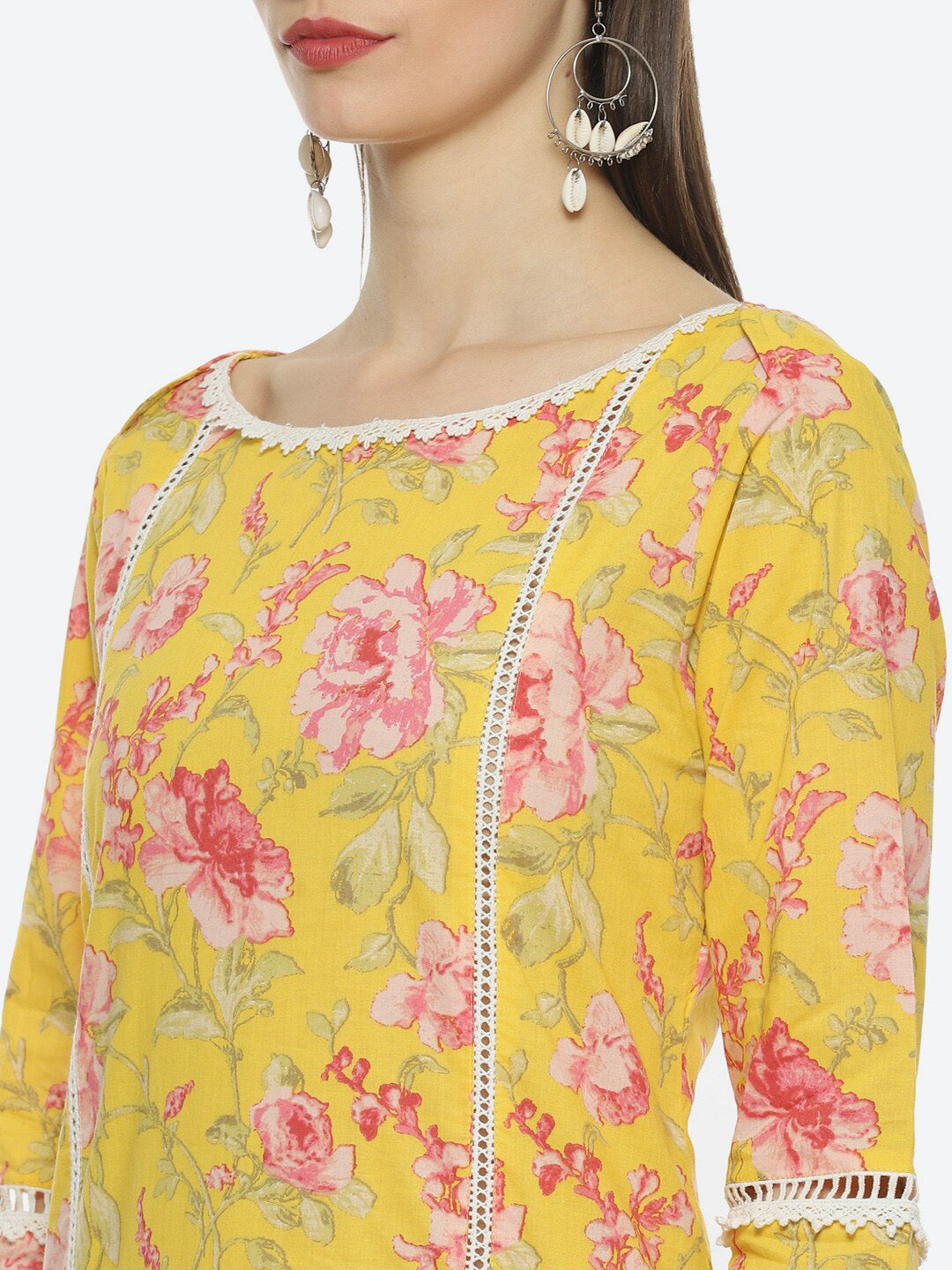 Biba Women Floral Printed Panelled Pure Cotton Straight Kurta - Distacart