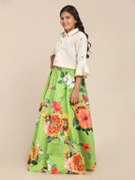 Thumbnail for NOZ2TOZ Lime Green & White Floral Printed Ready To Wear Lehenga Choli For Girls - Distacart