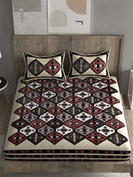 Thumbnail for Spangle White & Maroon Ethnic Motifs 260 TC Cotton King Bedsheet with 2 Pillow Covers - Distacart
