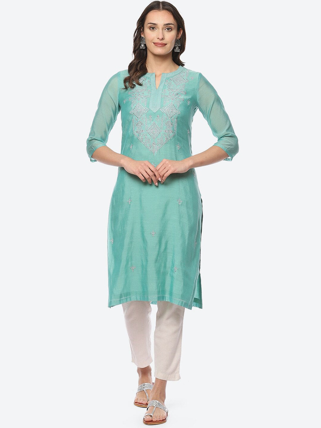 Biba Women Ethnic Motifs Yoke Design Thread Work Kurta - Distacart