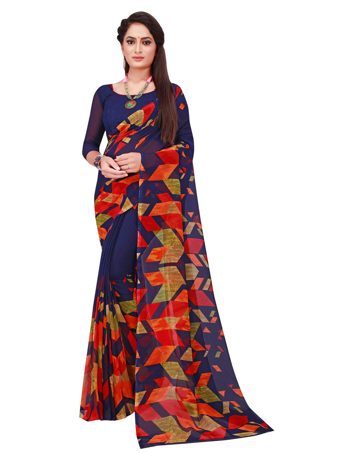 Kalini Pack of 2 Navy Blue & Magenta Floral Pure Georgette Sarees - Distacart
