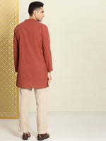 Thumbnail for House of Pataudi Men Pure Cotton Solid Straight Mandarin Collar Rozana Kurta - Distacart