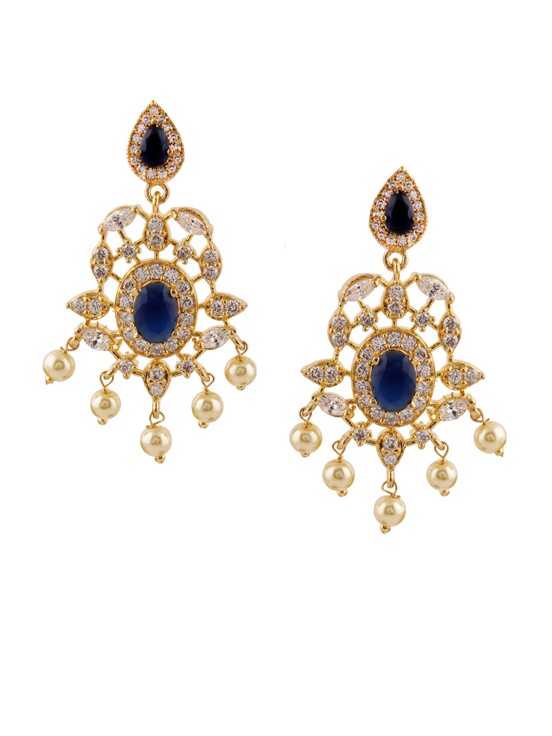 Rubans Gold-Toned & Blue Gold-Plated Drop Earrings - Distacart